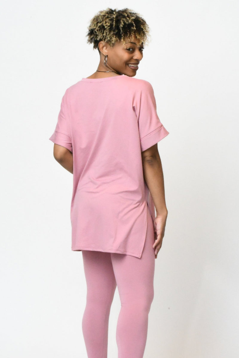 Microfiber V-Neck Top & Leggings (Light Rose)