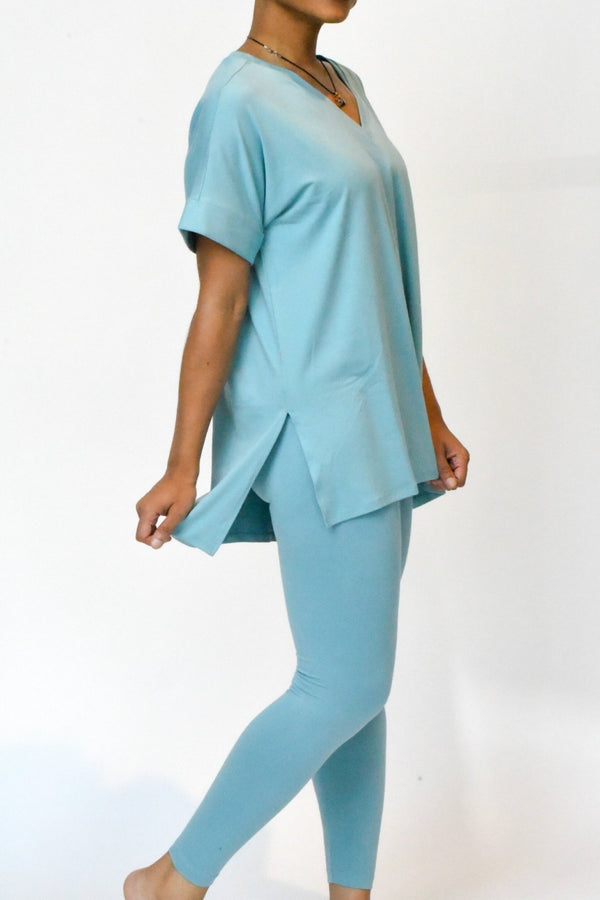 Microfiber V-Neck Top & Leggings (Dusty Teal)