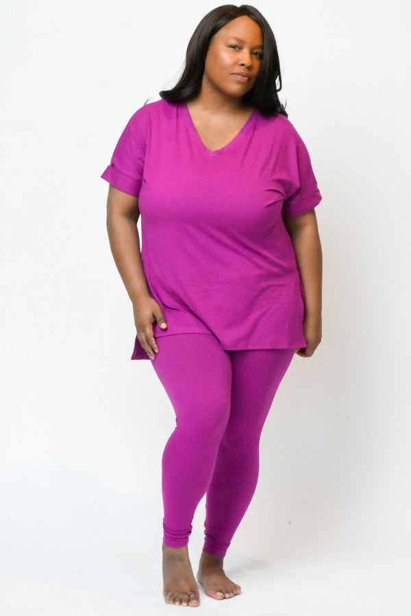 Microfiber V-Neck Top & Leggings (Plum)