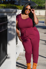 Stretchy Drawstring  Short Sleeve Jumpsuit (PLUS)