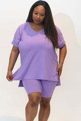 Microfiber V-Neck Top & Biker Shorts (Lavender)