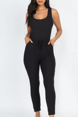 Ribbed Sleeveless Drawstring Jumpsuit