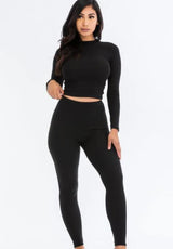 Ribbed Mock Neck Long Sleeve Top & Leggings Set